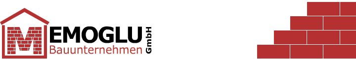 MEMOGLU Bauunternehmen GmbH – Originallogo mit rotem Ziegelhaus und Mauerwerk